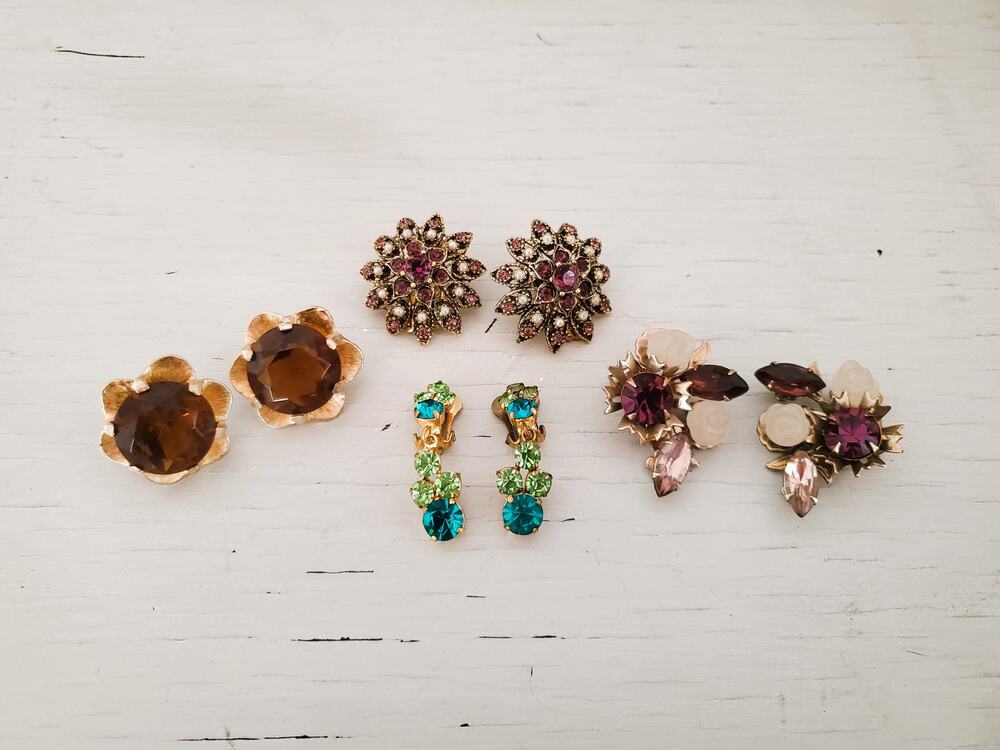 Lot of Vintage Mid Century Gorgeous Clip On Earrings